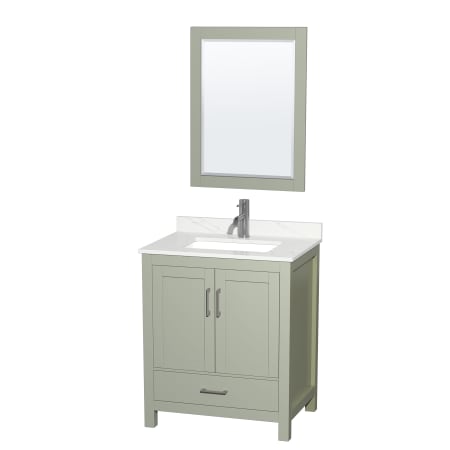 A large image of the Wyndham Collection WCS141430S-QTZ-UNSM24 Light Green / Giotto Quartz Top / Brushed Nickel Hardware