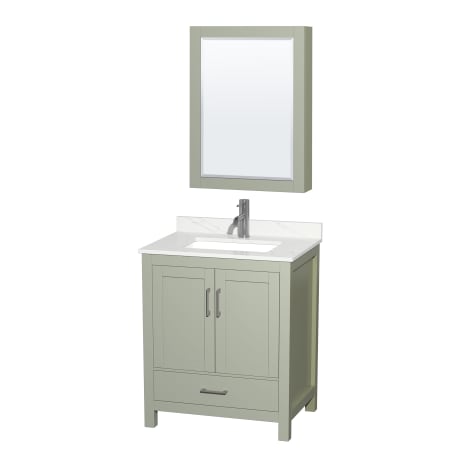 A large image of the Wyndham Collection WCS141430S-QTZ-UNSMED Light Green / Giotto Quartz Top / Brushed Nickel Hardware