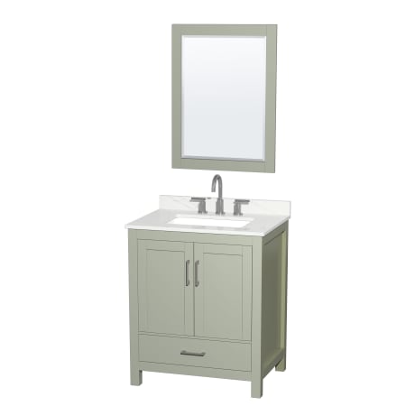 A large image of the Wyndham Collection WCS141430S-QTZ-US3M24 Light Green / Giotto Quartz Top / Brushed Nickel Hardware