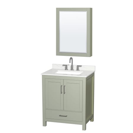 A large image of the Wyndham Collection WCS141430S-QTZ-US3MED Light Green / Giotto Quartz Top / Brushed Nickel Hardware