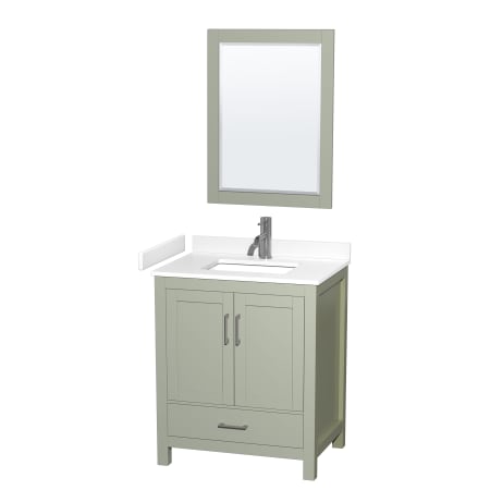 A large image of the Wyndham Collection WCS141430S-VCA-M24 Light Green / White Cultured Marble Top / Brushed Nickel Hardware