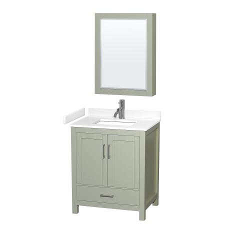 A large image of the Wyndham Collection WCS141430S-VCA-MED Light Green / White Cultured Marble Top / Brushed Nickel Hardware