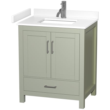 A large image of the Wyndham Collection WCS141430S-VCA-MXX Light Green / White Cultured Marble Top / Brushed Nickel Hardware