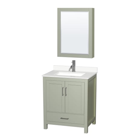 A large image of the Wyndham Collection WCS141430S-QTZ-UNSMED Light Green / White Quartz Top / Brushed Nickel Hardware