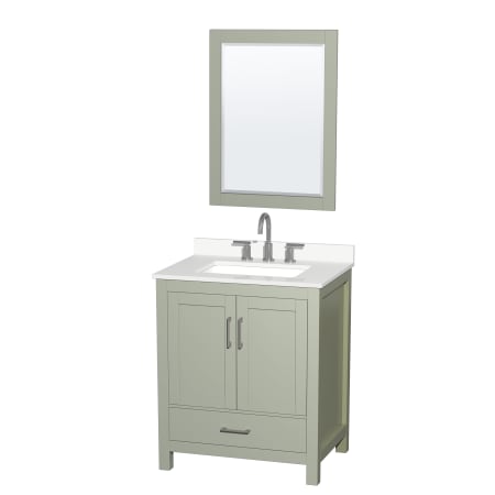 A large image of the Wyndham Collection WCS141430S-QTZ-US3M24 Light Green / White Quartz Top / Brushed Nickel Hardware