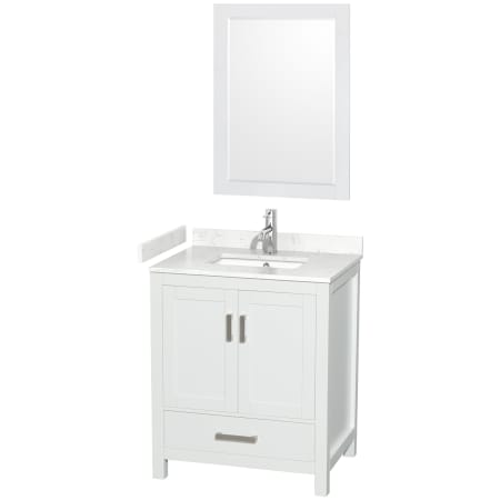 A large image of the Wyndham Collection WCS141430S-VCA-M24 White / Carrara Cultured Marble Top / Brushed Chrome Hardware
