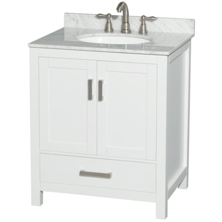 A large image of the Wyndham Collection WCS141430SUNOMXX White / White Carrara Marble Top