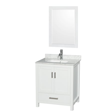 A large image of the Wyndham Collection WCS141430SUNSM24 White / White Carrara Marble Top / Brushed Chrome Hardware
