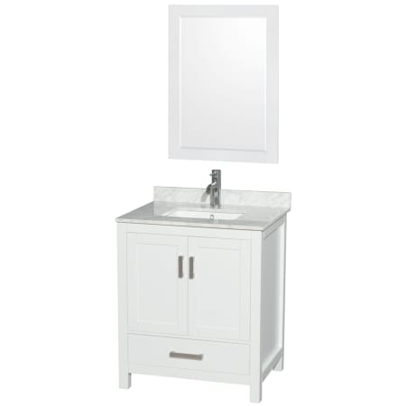 A large image of the Wyndham Collection WCS141430SUNSM24 White / White Carrara Marble Top / Brushed Chrome Hardware