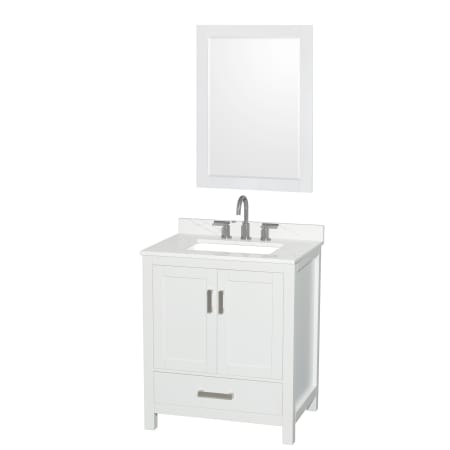 A large image of the Wyndham Collection WCS141430S-QTZ-US3M24 White / Giotto Quartz Top / Brushed Chrome Hardware