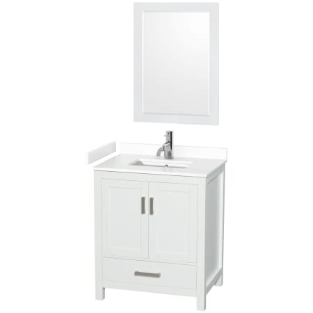 A large image of the Wyndham Collection WCS141430S-VCA-M24 White / White Cultured Marble Top / Brushed Chrome Hardware