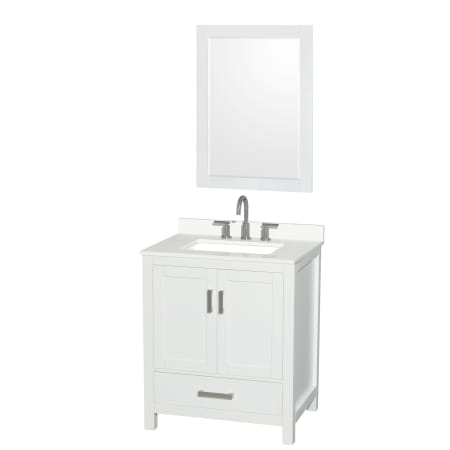 A large image of the Wyndham Collection WCS141430S-QTZ-US3M24 White / White Quartz Top / Brushed Chrome Hardware