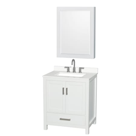 A large image of the Wyndham Collection WCS141430S-QTZ-US3MED White / White Quartz Top / Brushed Chrome Hardware