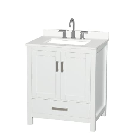 A large image of the Wyndham Collection WCS141430S-QTZ-US3MXX White / White Quartz Top / Brushed Chrome Hardware