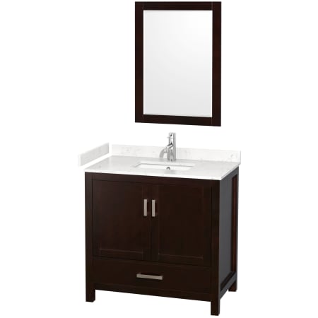 A large image of the Wyndham Collection WCS141436S-VCA-M24 Espresso / Carrara Cultured Marble Top / Brushed Chrome Hardware