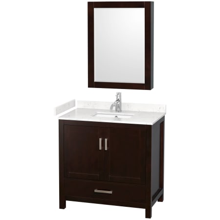 A large image of the Wyndham Collection WCS141436S-VCA-MED Espresso / Carrara Cultured Marble Top / Brushed Chrome Hardware