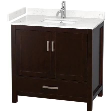 A large image of the Wyndham Collection WCS141436S-VCA-MXX Espresso / Carrara Cultured Marble Top / Brushed Chrome Hardware
