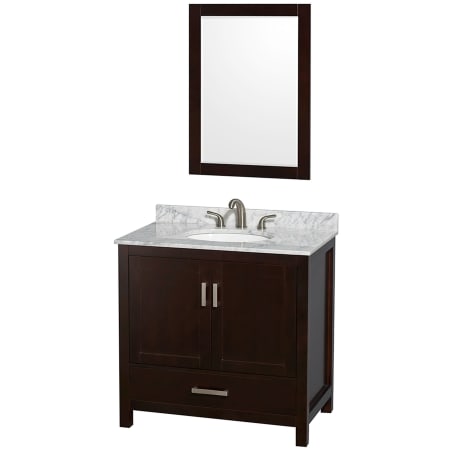 A large image of the Wyndham Collection WCS141436SUNOM24 Espresso / White Carrara Marble Top / Brushed Chrome Hardware