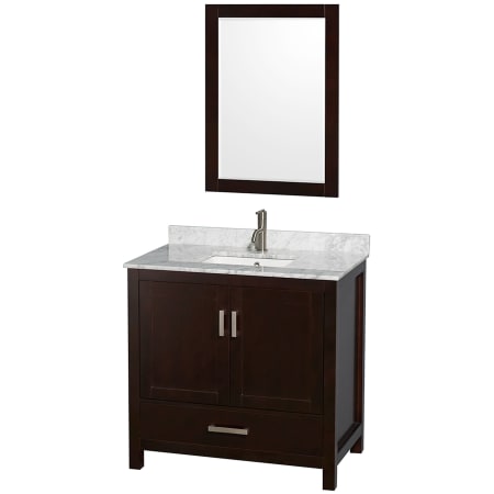 A large image of the Wyndham Collection WCS141436SUNSM24 Espresso / White Carrara Marble Top / Brushed Chrome Hardware