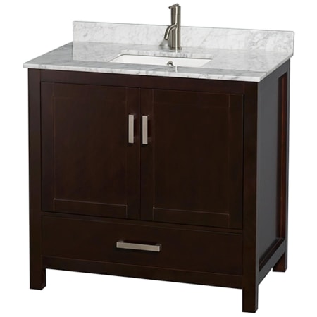 A large image of the Wyndham Collection WCS141436SUNSMXX Espresso / White Carrara Marble Top / Brushed Chrome Hardware