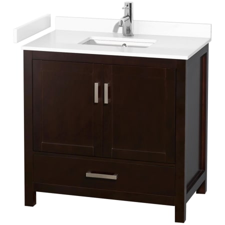 A large image of the Wyndham Collection WCS141436S-VCA-MXX Espresso / White Cultured Marble Top / Brushed Chrome Hardware