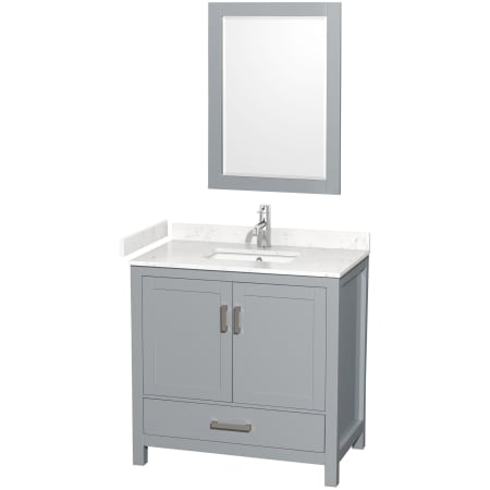 A large image of the Wyndham Collection WCS141436S-VCA-M24 Gray / Carrara Cultured Marble Top / Brushed Chrome Hardware