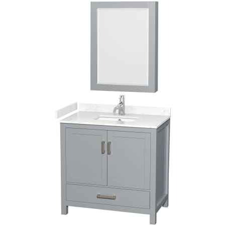 A large image of the Wyndham Collection WCS141436S-VCA-MED Gray / Carrara Cultured Marble Top / Brushed Chrome Hardware