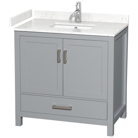 A large image of the Wyndham Collection WCS141436S-VCA-MXX Gray / Carrara Cultured Marble Top / Brushed Chrome Hardware