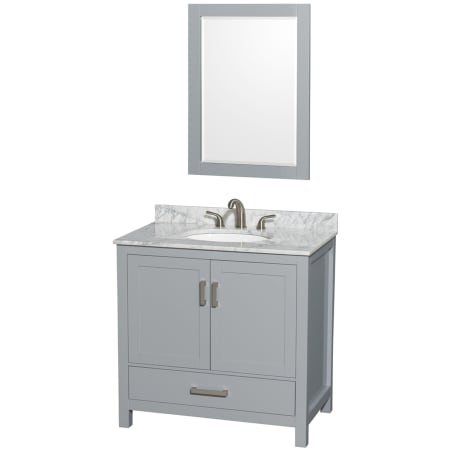 A large image of the Wyndham Collection WCS141436SUNOM24 Gray / White Carrara Marble Top / Brushed Chrome Hardware