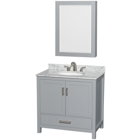 A large image of the Wyndham Collection WCS141436SUNOMED Gray / White Carrara Marble Top / Brushed Chrome Hardware