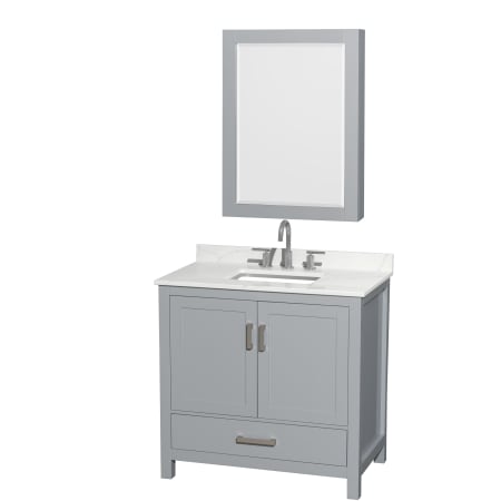 A large image of the Wyndham Collection WCS141436S-QTZ-US3MED Gray / Giotto Quartz Top / Brushed Chrome Hardware