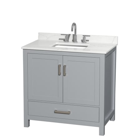 A large image of the Wyndham Collection WCS141436S-QTZ-US3MXX Gray / Giotto Quartz Top / Brushed Chrome Hardware