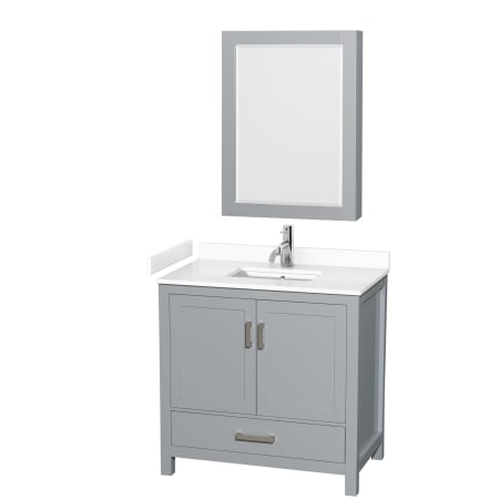 A large image of the Wyndham Collection WCS141436S-VCA-MED Gray / White Cultured Marble Top / Brushed Chrome Hardware