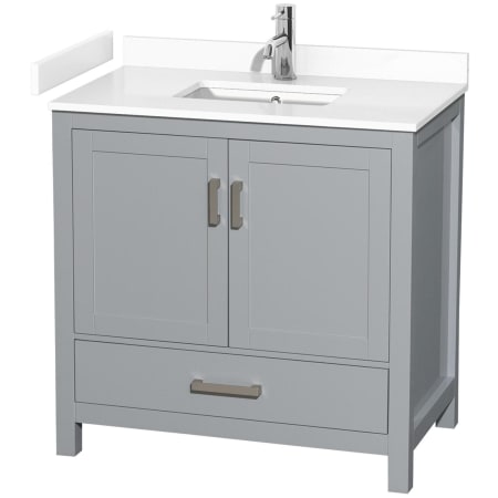 A large image of the Wyndham Collection WCS141436S-VCA-MXX Gray / White Cultured Marble Top / Brushed Chrome Hardware