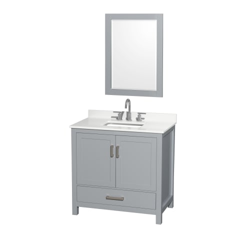 A large image of the Wyndham Collection WCS141436S-QTZ-US3M24 Gray / White Quartz Top / Brushed Chrome Hardware