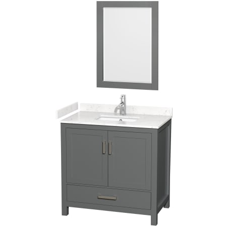 A large image of the Wyndham Collection WCS141436S-VCA-M24 Dark Gray / Carrara Cultured Marble Top / Brushed Chrome Hardware