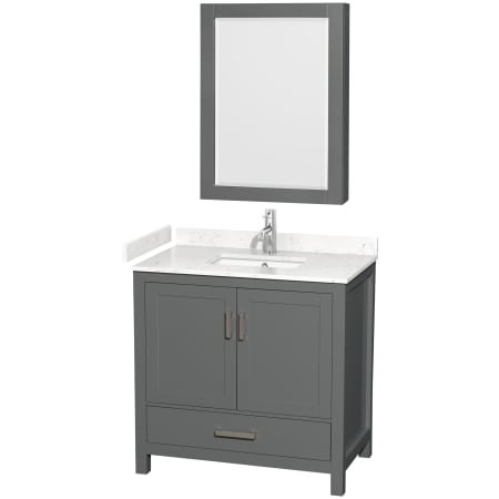 A large image of the Wyndham Collection WCS141436S-VCA-MED Dark Gray / Carrara Cultured Marble Top / Brushed Chrome Hardware
