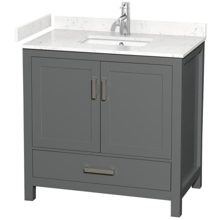 A large image of the Wyndham Collection WCS141436S-VCA-MXX Dark Gray / Carrara Cultured Marble Top / Brushed Chrome Hardware