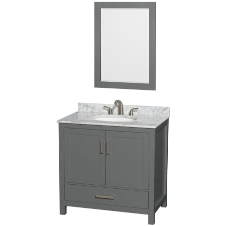 A large image of the Wyndham Collection WCS141436SUNOM24 Dark Gray / White Carrara Marble Top / Brushed Chrome Hardware