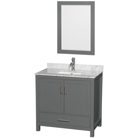 A large image of the Wyndham Collection WCS141436SUNSM24 Dark Gray / White Carrara Marble Top / Brushed Chrome Hardware