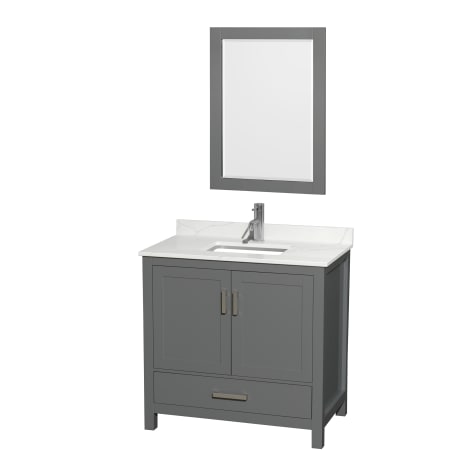 A large image of the Wyndham Collection WCS141436S-QTZ-UNSM24 Dark Gray / Giotto Quartz Top / Brushed Chrome Hardware