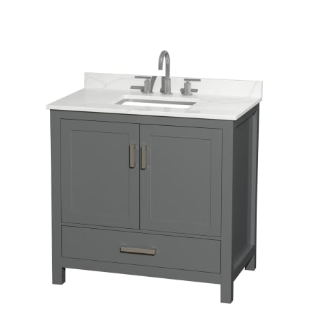 A large image of the Wyndham Collection WCS141436S-QTZ-US3MXX Dark Gray / Giotto Quartz Top / Brushed Chrome Hardware