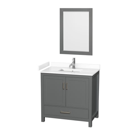 A large image of the Wyndham Collection WCS141436S-VCA-M24 Dark Gray / White Cultured Marble Top / Brushed Chrome Hardware