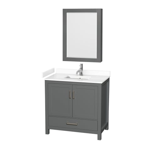 A large image of the Wyndham Collection WCS141436S-VCA-MED Dark Gray / White Cultured Marble Top / Brushed Chrome Hardware