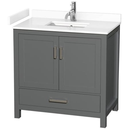 A large image of the Wyndham Collection WCS141436S-VCA-MXX Dark Gray / White Cultured Marble Top / Brushed Chrome Hardware