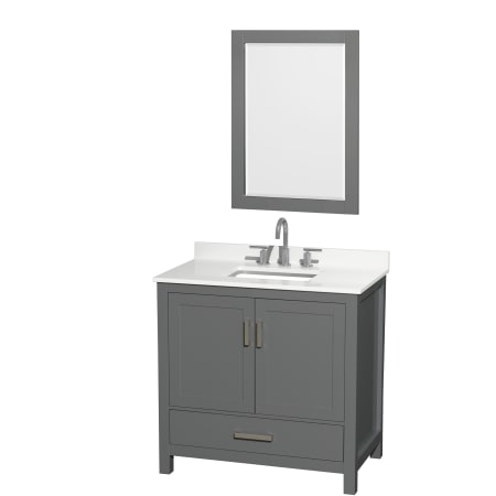 A large image of the Wyndham Collection WCS141436S-QTZ-US3M24 Dark Gray / White Quartz Top / Brushed Chrome Hardware