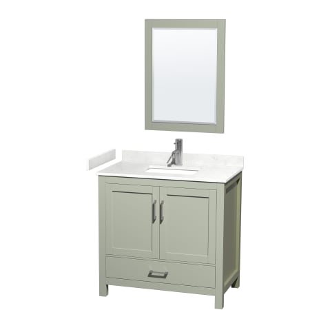 A large image of the Wyndham Collection WCS141436S-VCA-M24 Light Green / Carrara Cultured Marble Top / Brushed Nickel Hardware