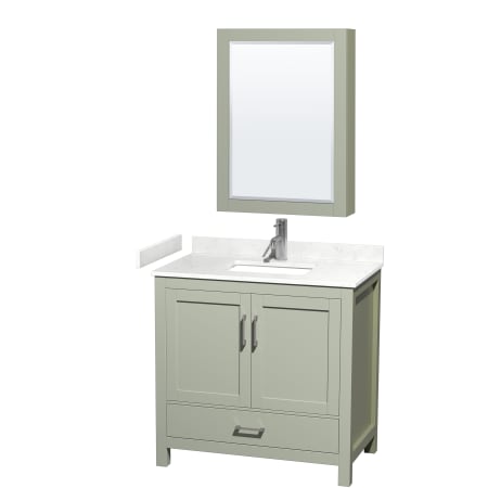 A large image of the Wyndham Collection WCS141436S-VCA-MED Light Green / Carrara Cultured Marble Top / Brushed Nickel Hardware