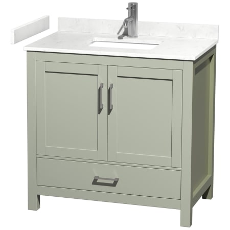 A large image of the Wyndham Collection WCS141436S-VCA-MXX Light Green / Carrara Cultured Marble Top / Brushed Nickel Hardware