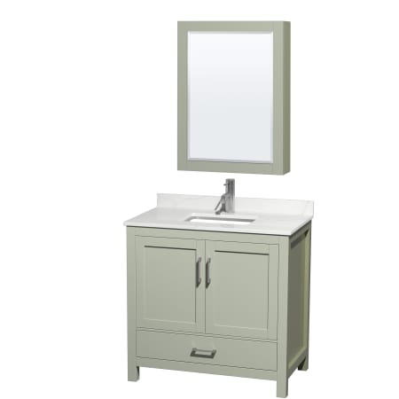 A large image of the Wyndham Collection WCS141436S-QTZ-UNSMED Light Green / Giotto Quartz Top / Brushed Nickel Hardware